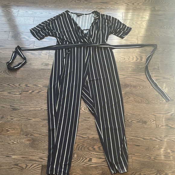 Large International INC company navy blue and white striped jumpsuit - Picture 1 of 1
